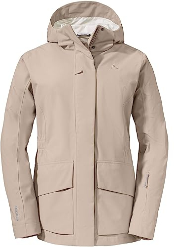Schöffel W Jacket Geneva Beige - Wasserdichte atmungsaktive Damen Übergangsjacke, Größe 42 - Farbe Humus