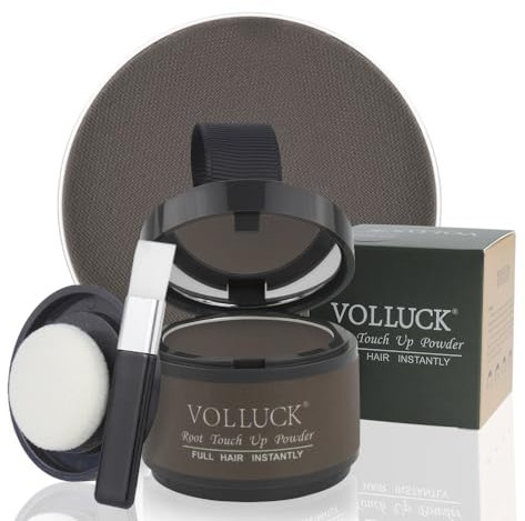 VOLLUCK Retoca Raices, Natural de Larga Duración Polvos Pelo Hombre Mujer Disimular Calvicie, Impermeable Cubre Canas Fibras Capilares 4g (Marrón Medio)