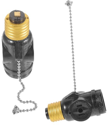 LABRIMP E26 Lamp Base Adapter with Pull Chain 2-Outlet Indoor Light Socket with Zipper for Workshops and Utility Rooms Replaceable Lamp Holder for Bulb Socket