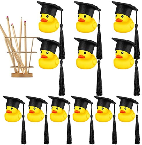 Onlynery Gummiente, 12 Stück Geschenk Für Studium Studenten Bachelor Master Prüfung, Rubber Duck, Gummienten Zum Abschluss 2023 Geschenke, Lustig Ente Deko Badewanne, Bachelor Hut Abschluss Deko
