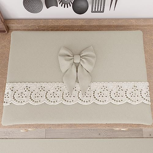PETTI Artigiani Italiani - Coprifornello, Coprifornello Elegante, Coprifornello Shabby Chic in Tinta Unita con Balza in Pizzo Sangallo e Fiocchi, Coprifornello in Cotone, Coprifornello 70x50cm Beige