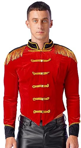 inhzoy Herren Zirkusdirektor Jacke Nussknacker Kostüm Soldat Blechmann Uniform Viktorianisch Prinz Kostüm Mantel Fasching Party Outfit A_Rot XXL
