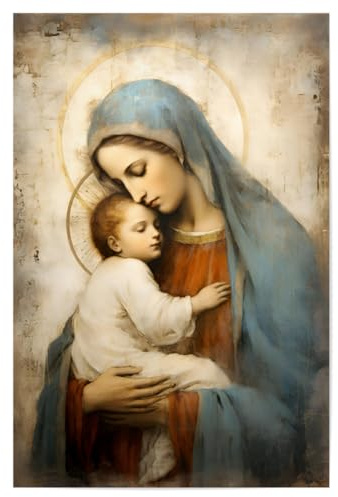 artboxONE Poster 45x30 cm Abstrakt Jungfrau Maria mit Kind - Bild Bild Maria Fresco Bild Maria Fresco Christentum