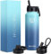 HydroPal Edelstahl Trinkflasche - 750ml, 1L, 1,2L, BPA-Frei, Kohlensäure geeignet, Isolierte flasche mit Strohhalm & 2 Deckel, Auslaufsichere Isolierflasche für Sport (Himmelblau/Marineblau, 1200 ml)