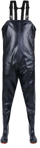 Wathose Uomo Impermeabile con Stivali, Salopette antipioggia Nero Pantaloni antipioggia Monopezzo Pigiama Baggy Fit con Stivali in gomma antiscivolo per stagno, fattorie, lavori di costruzione, Nero ,