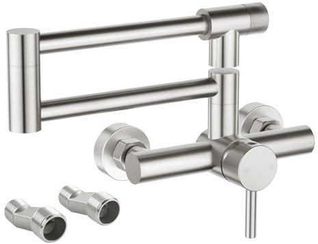 CREA Grifo de pared plegable para cocina,grifo de cocina, Grifo para Fregadero, 360° Giratorio Plegable, para fregadero de cocina con dos asas,para Grifo de Agua Fría y Caliente,Acero Inoxidable