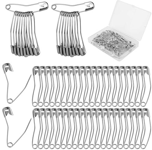 60pcs Curved Safety Pins, 1.50 Inch Safety Pins Sewing Quilting Basting Pins Bent Safety Pins Accessories for Crafting Quilting Knitting Sewing (Silver)
