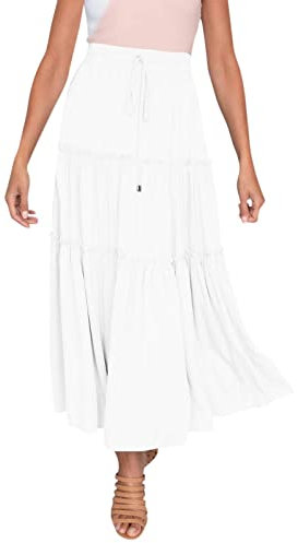 Jupe Femme Mi-Longue Taille Haute Couleur Unie Bohème Chic Et Élégante A-Ligne Confortable Respirante Décontractée Pour Vacances L'été Plage