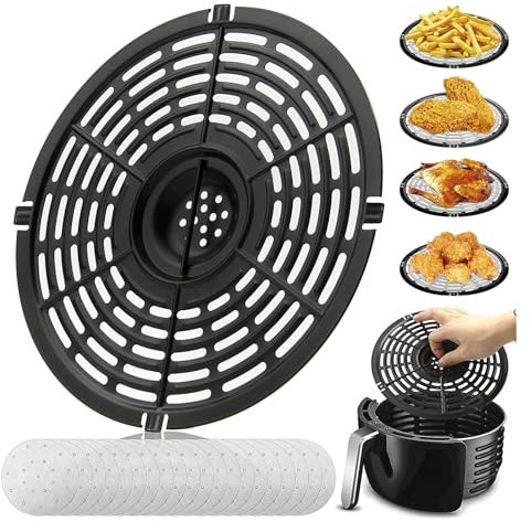 Air Fryer Replacement Grill Pan Fit For Power Gowise Air Fryers, Diameter,Crisper Pan,Air Fryer Accessories, Non-Stick Air Fryer Pan(Gift: 100 air fryer filter papers) (Oval 21X20CM)