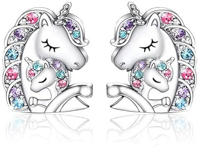 LICHUANUK Einhorn Ohrringe für Mädchen Sterling Silber, Geburtstagsgeschenke für Mädchen Einhorn Schmuck, Geburtstagsgeschenke für Mädchen, Mutter-Kind-Modelle