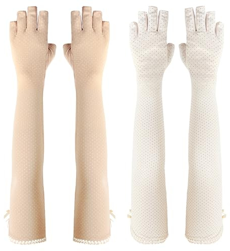 kilofly Guantes largos para mujer, anti-UV, transpirables, con bloqueo solar, 2 pares, Juego 2f, Talla única