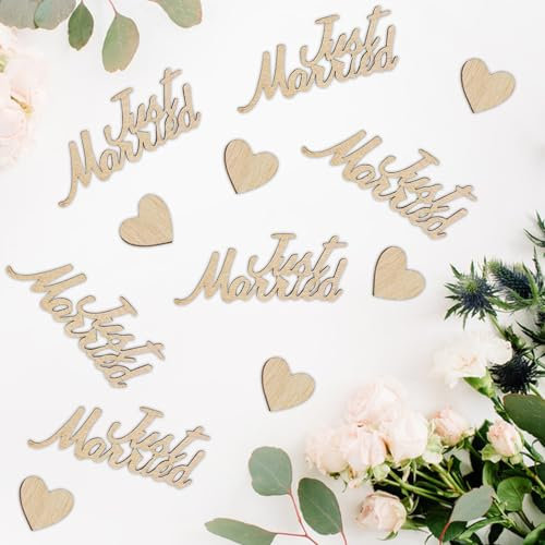 120 Stück Holzherzen Deko,Tischdeko Hochzeit,Holzscheiben Herz Streudeko,Herz Streudeko Hochzeit,(40pcs'Just Married' 80pcs'Holzherzen') zum Basteln DIY für Hochzeitsdeko,Geburtstag,Valentinstag