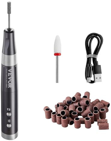 VEVOR Taladro de Uñas Eléctrico Inalámbrico, Máquina de Lima de Uñas Recargable de Velocidad Variable de 30.000 RPM, Pulidor de Pedicura de Manicura Portátil para Eliminación de Piel Muerta, Negro