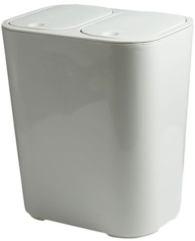 PHENOFICE Dualer Abfalleimer Mit Deckel Fächer Mülleimer Für Trockene Und Nasse Abfälle Praktischer Müllbehälter Für Küche Bad Und Büro Modernes Design Weiße Ausführung