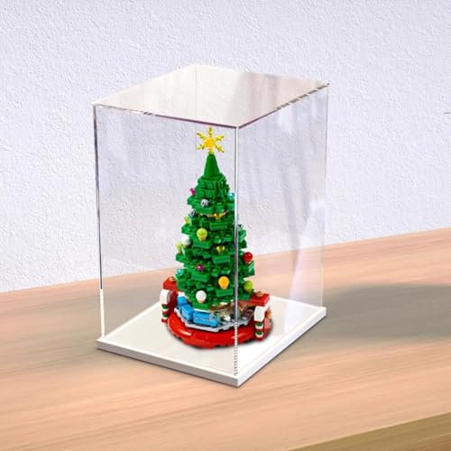Espositore in acrilico per Lego 40338 modello Alberi di Natale, scatola da collezione trasparente antipolvere (solo scatola espositiva) (base bianca)