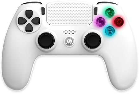 Freaks and Geeks Manette Sans Fil Blanche pour PS4 Avec Prise Jack pour casque Blanc