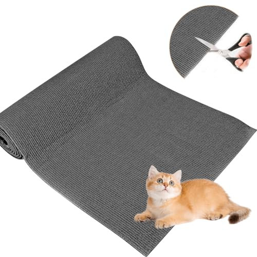 Cat scratching mat 200 * 40cm,horizontal floor cat scratcher,diy self-adhesive cat sofa protector, can be cut freely to protect furniture,Dark gray