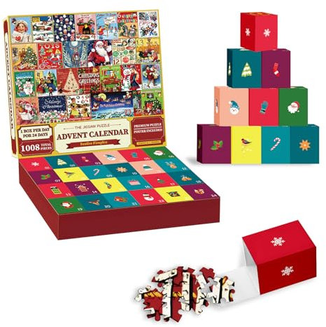 Lihome Advent Calendar Puzzle for Adults 2024, 1008-Piece Christmas Countdown Jigsaw Puzzle, 24 Boxes for Family Christmas Game