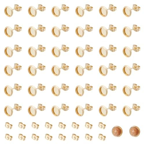 UNICRAFTALE 100 Stück 18K Vergoldete Rohlinge Ohrstecker Ohrringe DIY 6mm Runde Cabochon Ohrringfassungen Tabletts Ohrstecker Ohrringe Selber Machen Edelstahl Ohrstecker Zur Schmuckherstellung
