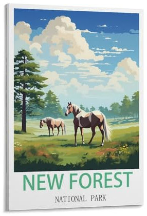 YNIEILUU Poster New Forest-Nationalpark, Vintage-Reiseposter, 50 x 75 cm, Leinwand-Kunstposter, Gemälde, Bilder, Wandkunstdrucke, Wanddekoration für Schlafzimmer