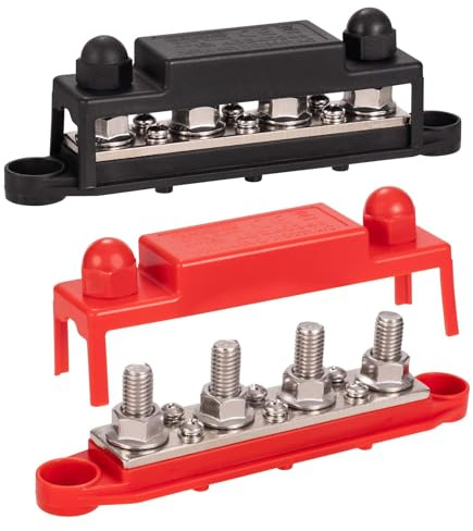 Spurtar Bus Bar Power Distribution Block 250A Heavy Duty Large Size | 4x M10 Terminal Studs 6x #8 M4 Screws 12V 24V 48V Battery Bus Bar for Car Truck RV ATV Boat Trailer - Not for Tight Spaces
