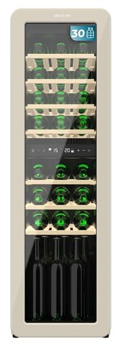 Cecotec Cantinetta 30 Bottiglie Retrò Bolero Grandsommelier Origin Duo 30 Hit Beige. Finitura Nera Con 2 Zone Di Temp. (5-12ºC, 12-20ºC), Controllo Led, NoFrost, Ripiani In Legno, Luce Interna