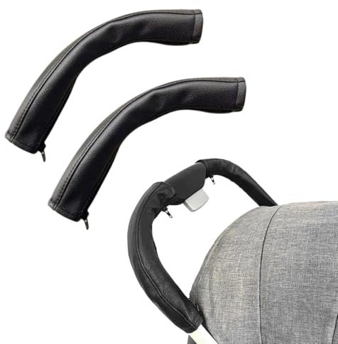 Coprimaniglie Passeggino, 2 Pezzi Copri Maniglie per Carrozzina in Pelle di Pu Nero, Passeggino Copertura Protettiv, Coperchio di Protezione della Maniglia per il Bracciolo del Passeggino
