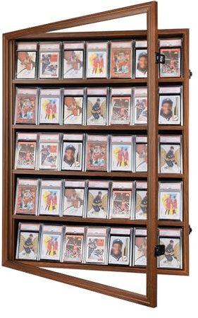 Temgee 35 abgestufte Sportkarten-Vitrine für Shows, Walnussholz