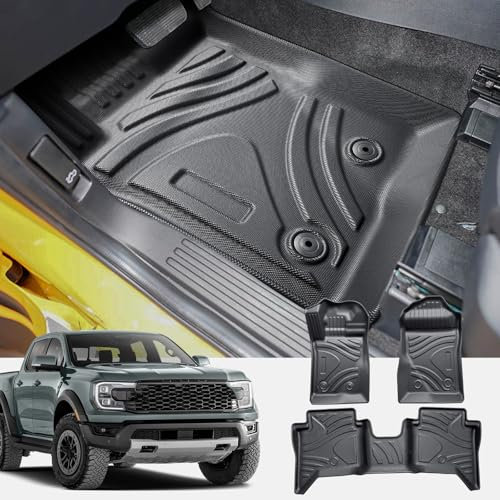 CDEFG Kompatibel mit Ford Ranger T9 2024 2025 Fußmatten, Fussmatten TPE Auto Wasserdicht Einfach zu Säubern Premium Allwetter Gummimatten vorn+hinten Matten Ranger T9 Raptor Wildtrak XLT Zubehör