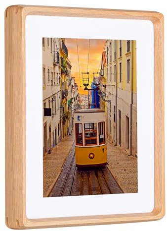 Kattepote Bilderrahmen 9x7 Zoll, Fotorahmenl 18x23 cm,Tisch-oder Wandmontage, für Fotos bis 18 x 23 cm und mit Passepartout für Fotos bis 13 x 18 cm, aus Buchenholz