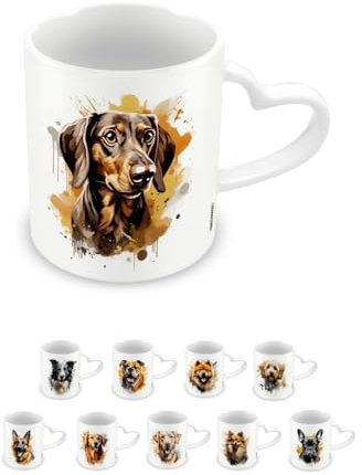 Pyramid International, Dachshund Mug, Coffee and Hot Chocolate Ceramic Mug, Heart Shaped Handle, Love My Dog Collection, 11oz / 315ml, One Size, White