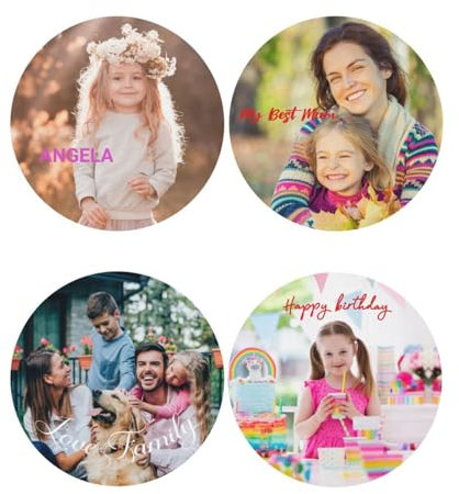 Lot de 4 Dessous de Verre personnalisés en Cuir pour Boissons avec Texte Photo personnalisé, Logo Photo, Dessous de Verre pour Table Basse, Cuisine, Bureau, Bar (4PC, Forme Circulaire)