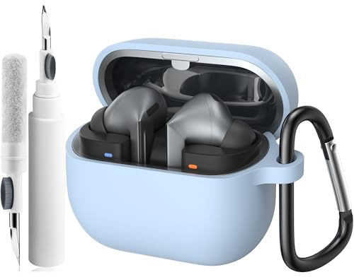 Wanme Hülle für Samsung Galaxy Buds3 Pro & Samsung Galaxy Buds 3, mit Reinigungskit & Schlüsselanhänger [LED Sichtbar], Weich Silikon Ganzkörper Schutzhülle, Hellblau