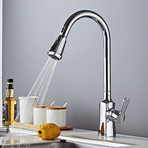 ZCCZJS Küchenarmatur Silber Eingriff ausziehen Küchenhahn Tippen Sie auf EIN Loch Griff 360 Grad Wassermixer Tippmixer Hahn