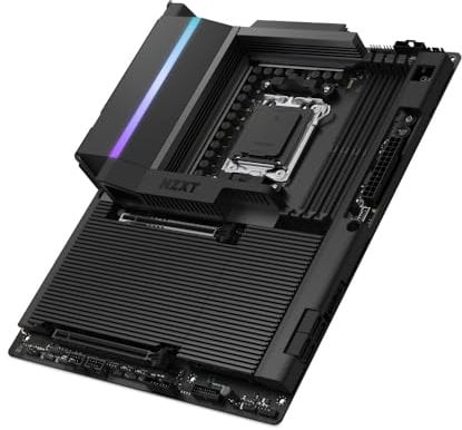 NZXT N9 X870E - AMD X870E AM5 ATX Gaming Motherboard for Ryzen 9000/8000/7000-20+2+1, DDR5, 4x M.2, PCIe 5.0, Wi-Fi 7, 5GbE, USB 4 – Full-Metal Cover, M.2 Quick-Release Latches – Black