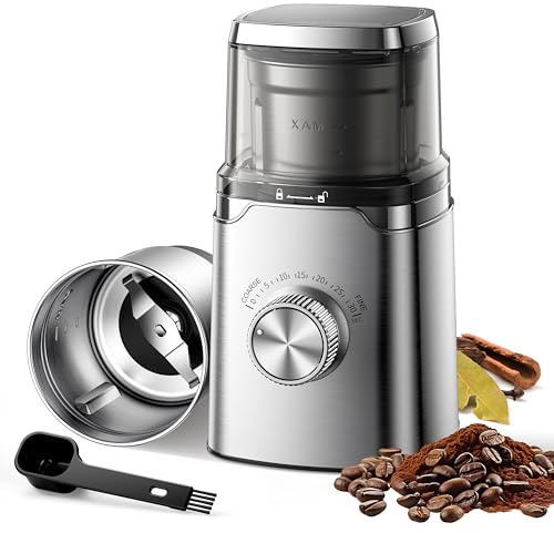 SHARDOR - Molinillo eléctrico de hoja de café, mando giratorio de control de molienda temporizado, carcasa de acero inoxidable, ajustable, para frijoles de café, especias y hierbas, con 1 tazón de