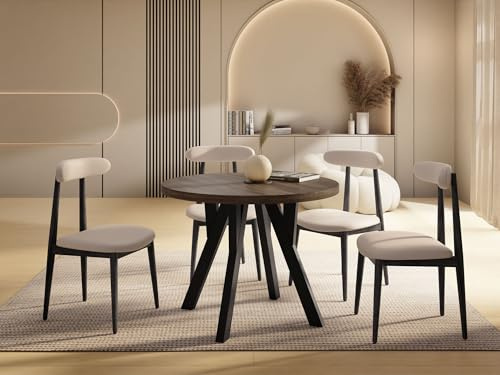 WFL GROUP Runder Ausziehbarer Esstisch im Loft-Stil – Industrieller Tisch mit Schwarzen Holzbeinen – Platzsparender Esstisch für Wohnzimmer – Eiche Sonoma Dunkelbraun – 90 bis 190 cm