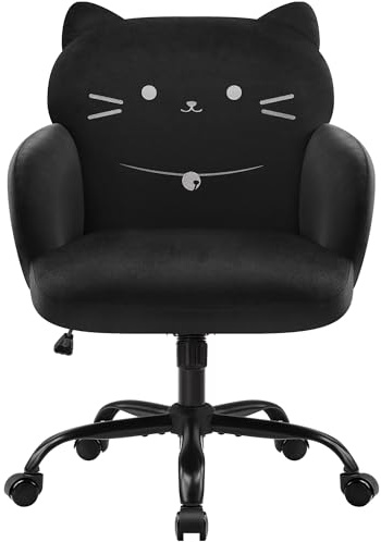 IWMH Bürostuhl,Ergonomisch Homeoffice Stuhl mit breiter Sitzfläche,Schreibtischstuhl mit Katzenmotiv,Charmanter Schminkstuhl aus Samtstoff,Moderner Computerstuhl,Sessel für Arbeitszimmer,Schlafzimmer