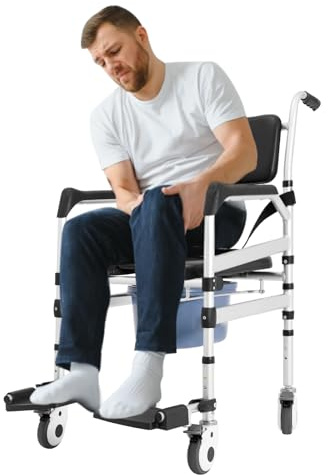 Chaise de douche pour personnes âgées, chaise percée avec roulettes, hauteur réglable, chaise de douche pour handicapés, fauteuil roulant de douche avec bidet et coussin pour hôpitaux jusqu'à 160 kg