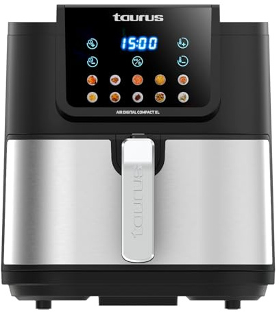 Taurus – Freidora aire Air Fry Digital Compact XL | 1700W | 8L | 8 Programas | Pantalla táctil | Avisador Acústico | Cocción Uniforme | Libre BPA y PFOA | Asa toque frío | Recetario online
