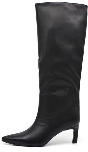 IF Stivali alti donna eleganti A punta affusolata tacco Kitten Heels sottile medio comodi chic moda classica GA047 Nero N.41