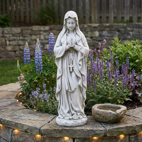 JXNCJXZG Statue Jungfrau Maria, 75 cm hoch, Gartendekoration, Mutter-Maria-Statue für Terrasse, Hof, Haus, Flur, Rasen, Magnesiumoxid-Stein, religiöse Innen- und Außendekoration