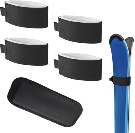 OIXYEY 4 Cinghia da Sci e Snowboard, Cinghie Regolabili per Trasporto Attrezzatura, Fascette per Sci Nylon con 1 Protezioni per Bastoncini Da Sci, per Sciatori Principianti e Esperti, Escursionismo