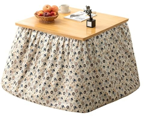 ZXTRYBHD Kotatsu Tisch mit Heizung aus Bambus, Faltbarer Japanischer Heiztisch mit Futon, Boden-Kaffeetisch für Winterwärme, Essen & Trinken, Kleidung Trocknen, für Zuhause(White,70cm/27.5in)