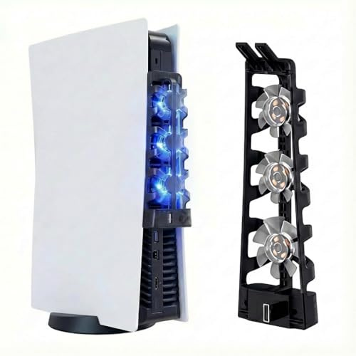 Cooling Fan for PS5 Cooler Fan Fit for Playstation 5 Disc & Digital Edition Accessories with LED Light and 3.0 USB Ports Fan Cooling Fan Not Compatible with PS5 Slim/Pro