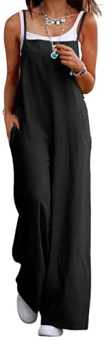 YESNO Damen Latzhose gewaschene Crinkle-Baumwolle, locker mit Taschen PZZ | Weicher, komfortabler Stoff mit guter Standfestigkeit, perfekt für den Alltag und Freizeit