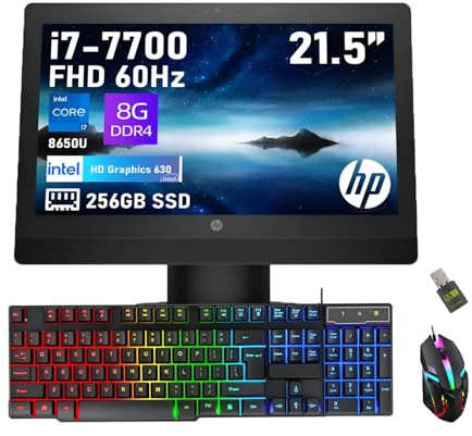 HP ProOne 600 G3 All-in-One Desktop Computer, FHD 21,5 Zoll (1920 x 1080), Intel Core i7-7700, 8 GB RAM, 256 GB SSD, QWERTY-Tastatur, Maus, USB WiFi, Windows 11 Pro (Generalüberholt)