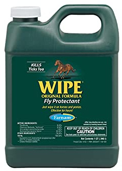 Farnam Wipe Original Formula Fly and Tick Protectant for Horses, Ready-to-Use Formula, 32 Fluid Ounces, One Quart Container