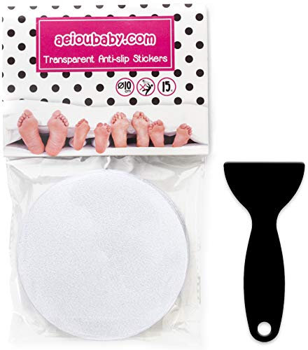 15 Transparent Anti Rutsch Sticker für Badewanne und Dusche | Strukturierte nicht abreibende Sticker für besseren Halt | Diskrete Klebekreise 10cm Durchmesser für höhere Sicherheit | Set mit Schaber