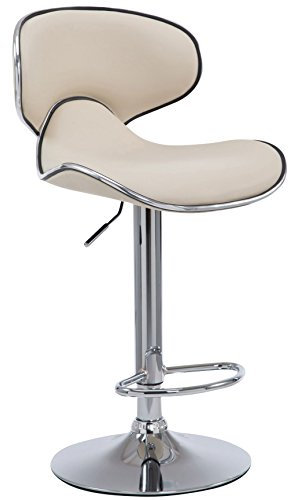 CLP Barhocker Las Vegas V2 Mit Kunstlederbezug I Thekenhocker Mit Fußstütze I Tresenhocker Mit Trompetenfuß I Barstuhl Höhenverstellbar, Farbe:creme, Gestell Farbe:chrom